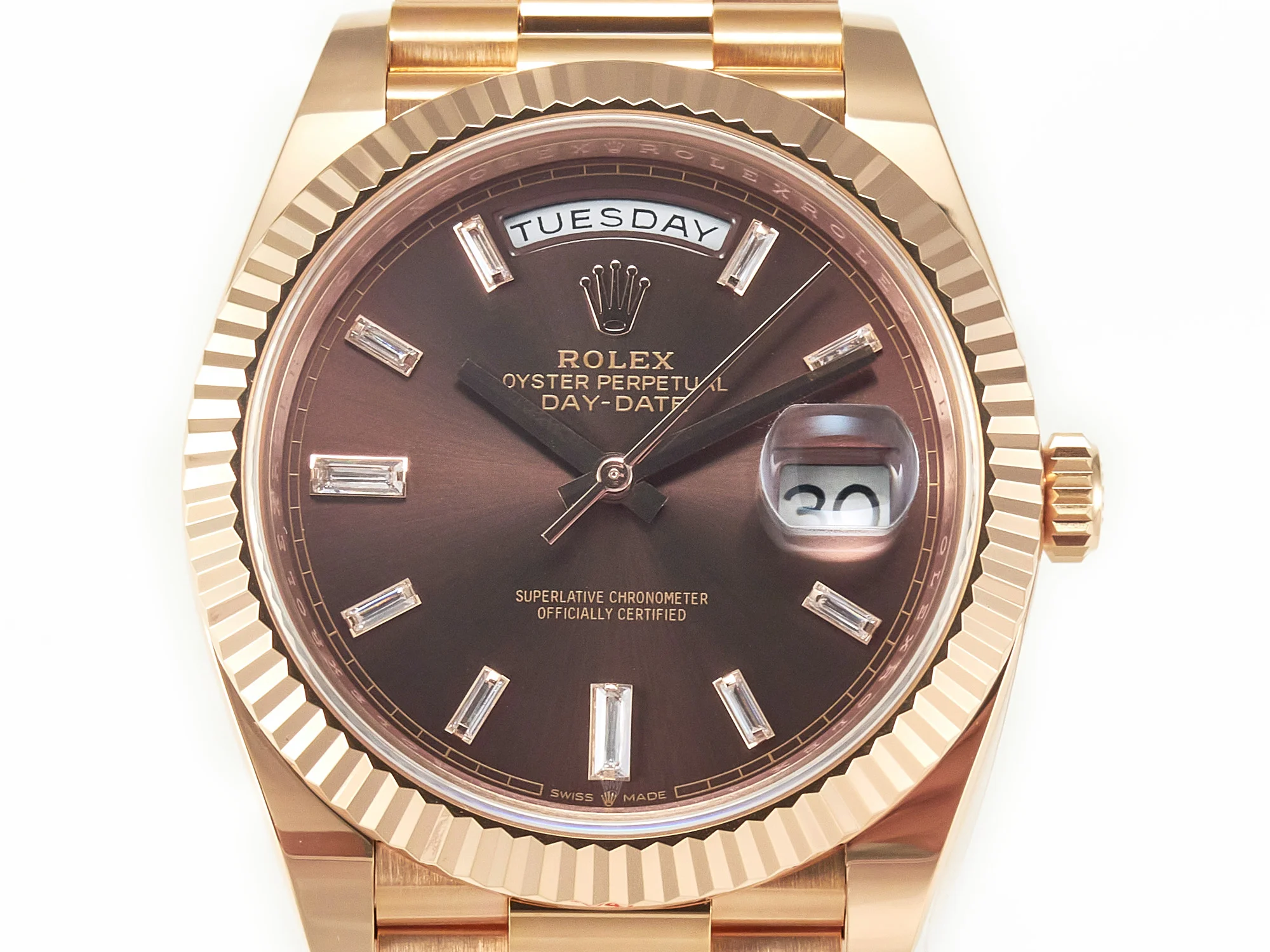 DayDate 40 228235 ARF 904L Steel Brown Crystal Diamonds Bezel on President Bracelet VR3255
