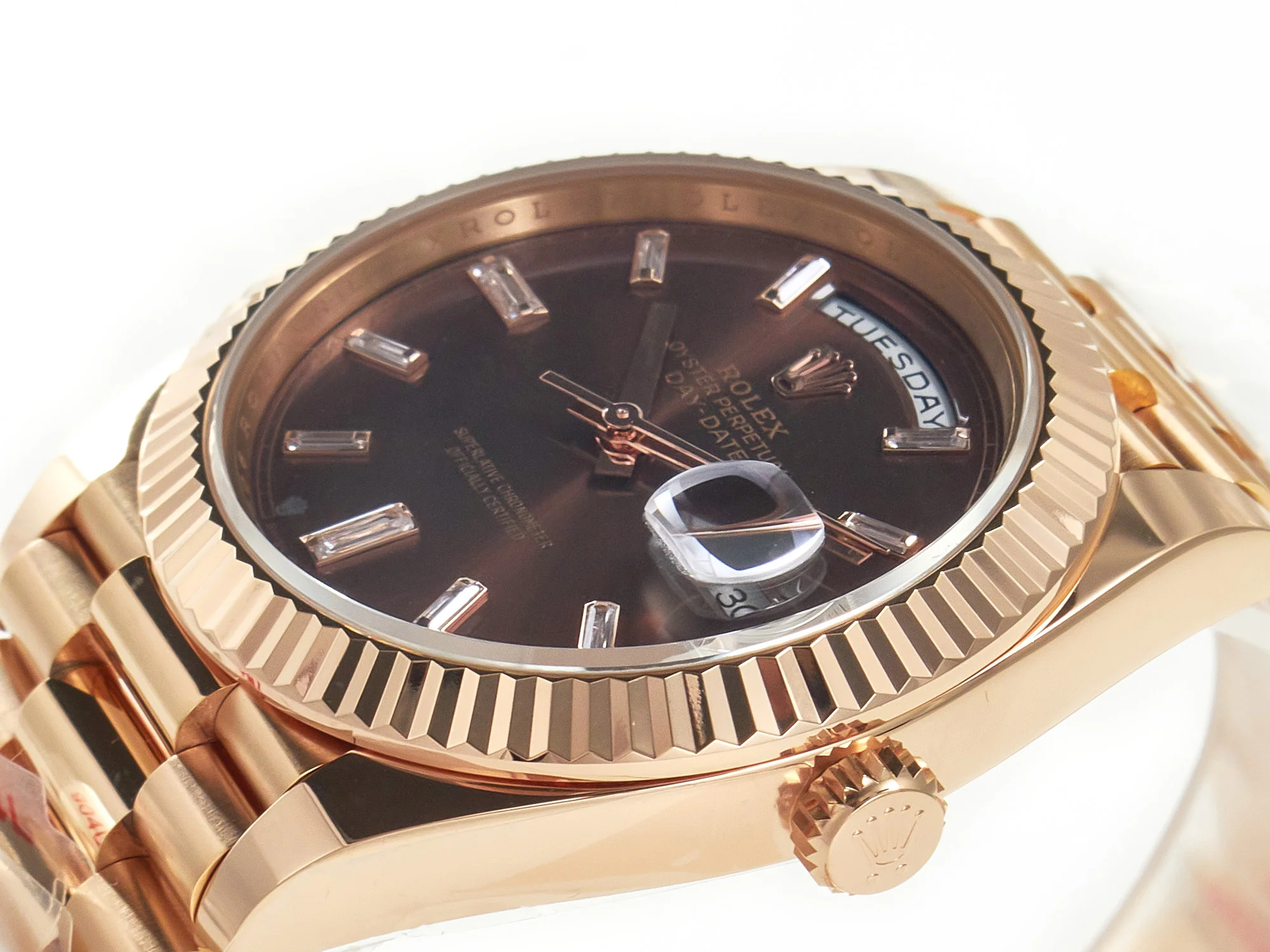 DayDate 40 228235 ARF 904L Steel Brown Crystal Diamonds Bezel on President Bracelet VR3255