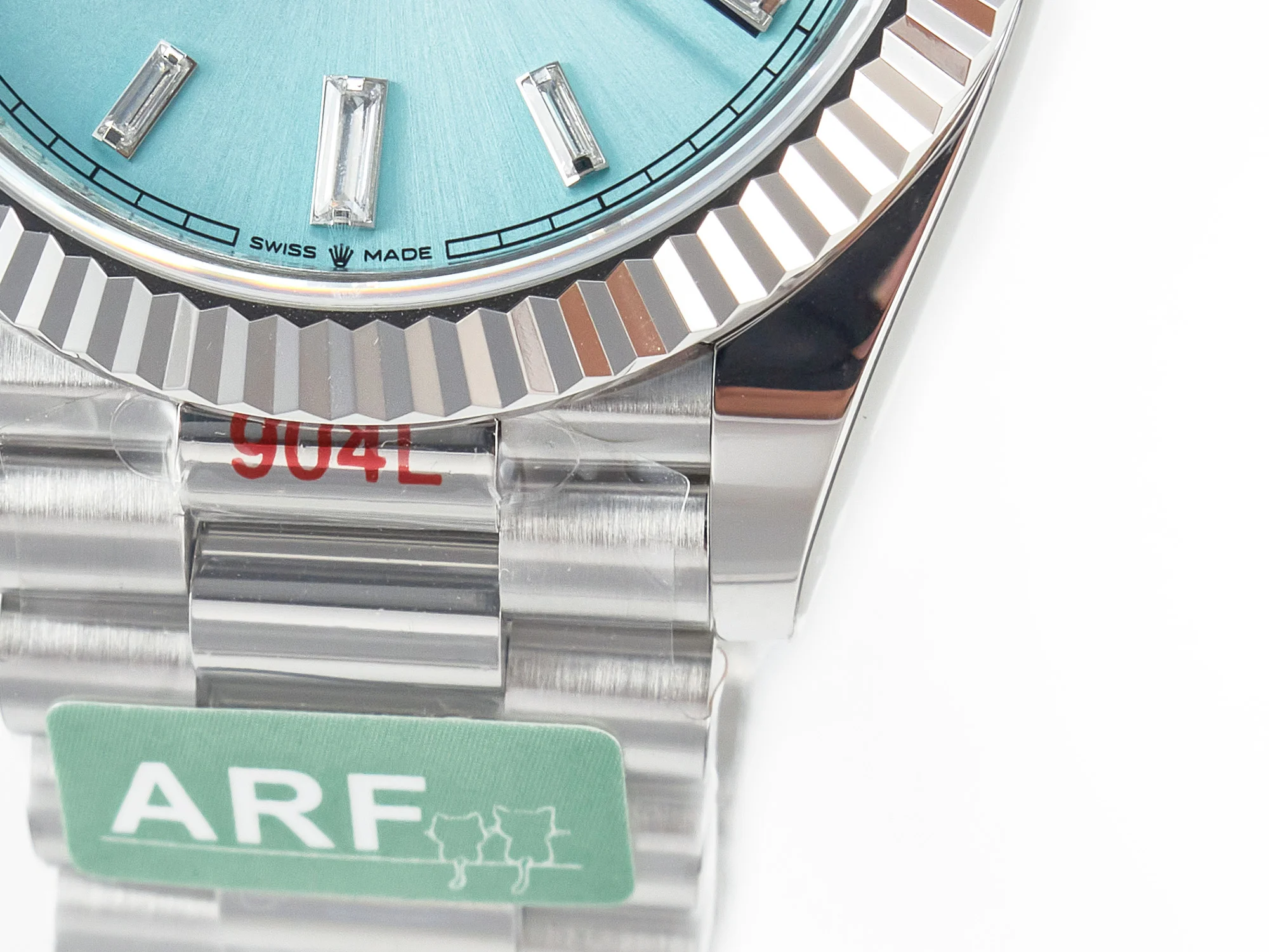 DayDate 40 228236 ARF 904L Steel Tiffany Blue Crystal Diamonds Bezel on President Bracelet VR3255