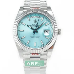 DayDate 40 228236 ARF 904L Steel Tiffany Blue Stick Dial on President Bracelet VR3255