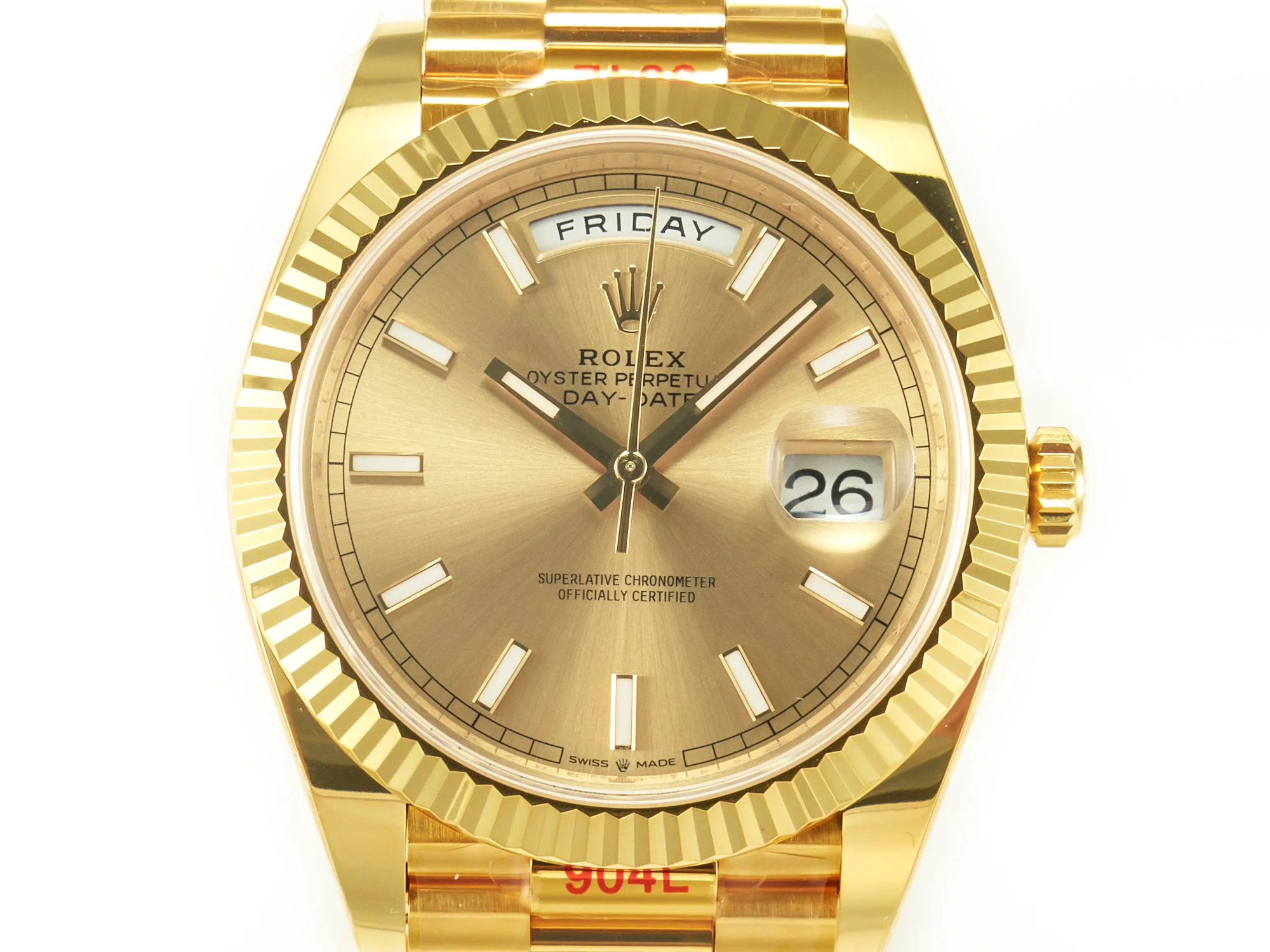 DayDate 40 228238 ARF 904L Steel Gold Stick Dial on President Bracelet VR3255