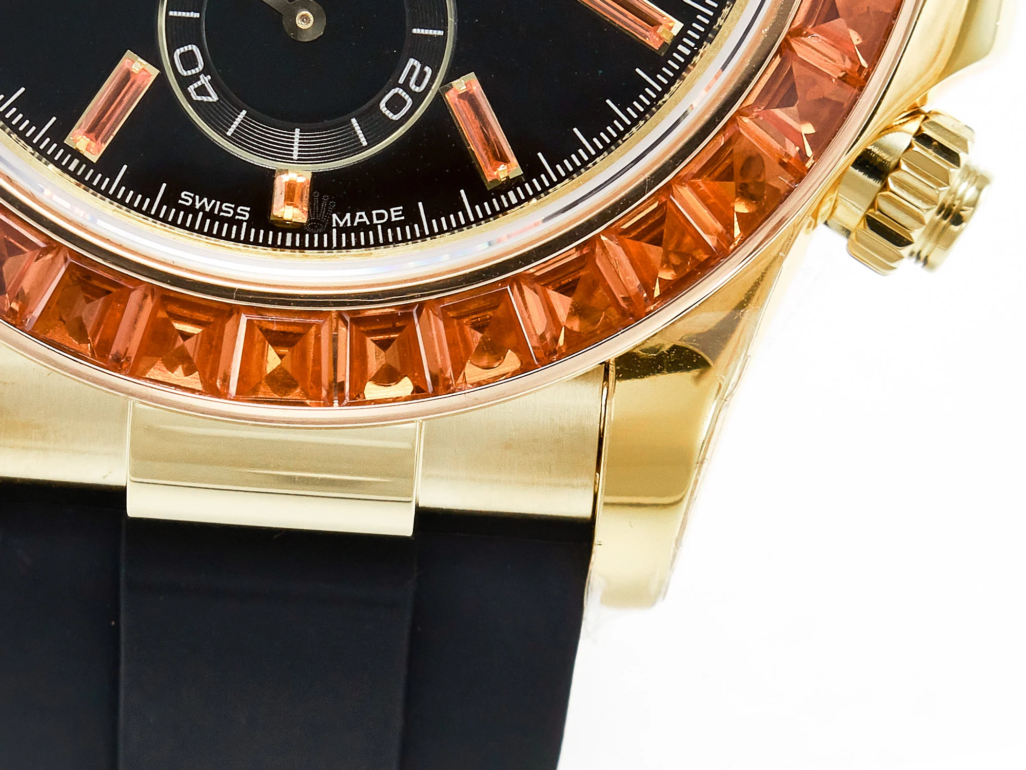 Daytona 116518 YG Orange Crystal Bezel N6F Best Edition Black Dial on Oysterflex Strap SA4130