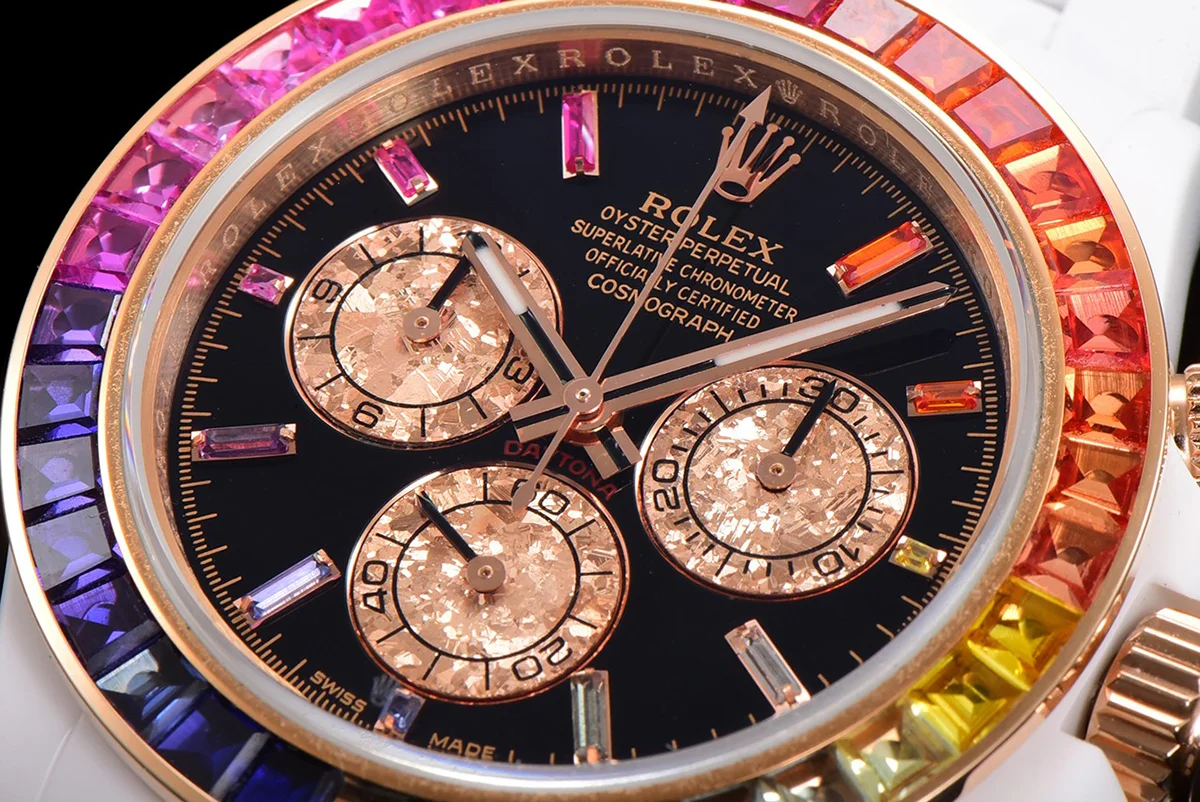 Daytona Black Dial with Rainbow Bezel in White Ceramic