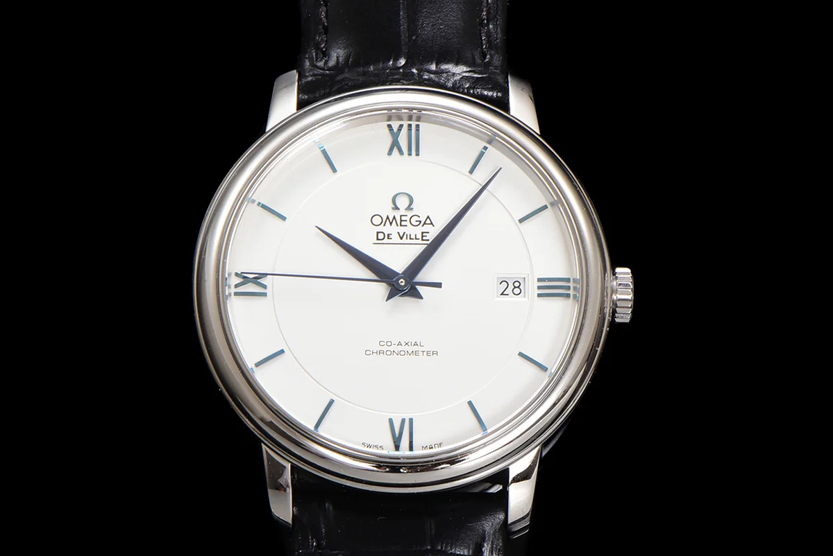 De Ville Co-Axial Chronometer 39.5mm White Dial in Steel on Leather Strap