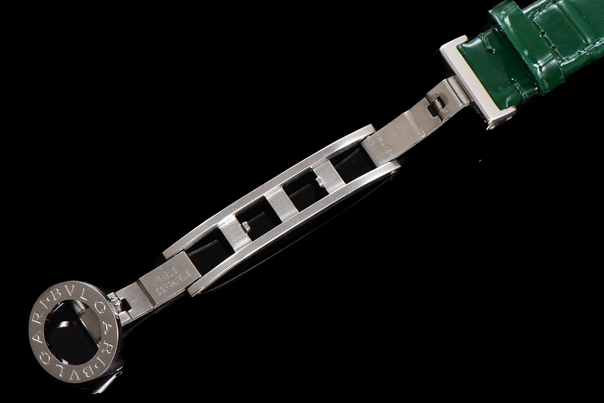 Diva’s Dream Jewellery Watch Diamond Paved Dial in White Gold on Green Leather Strap