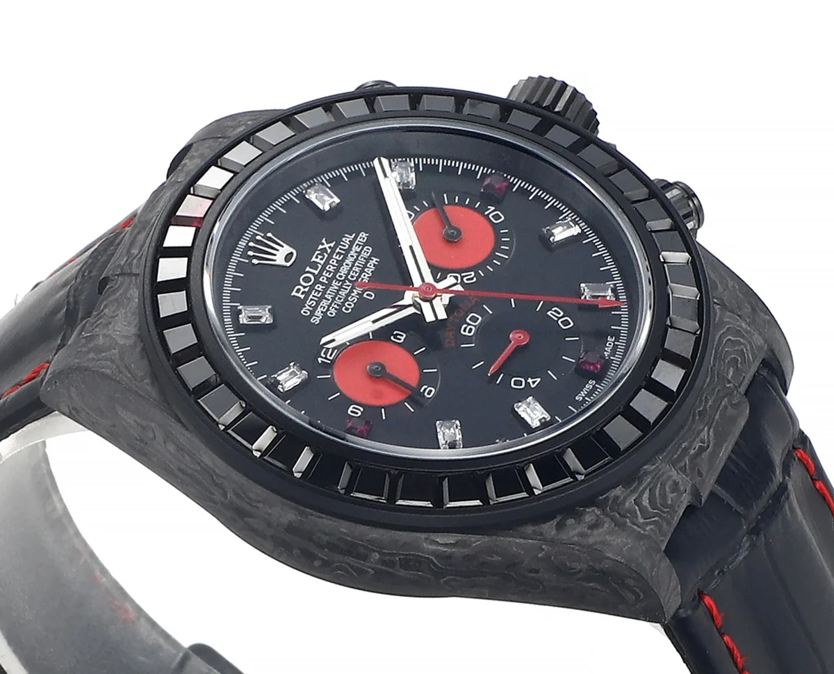 DIW Daytona Rainbow Black Carbon with Leather Rubber Strap
