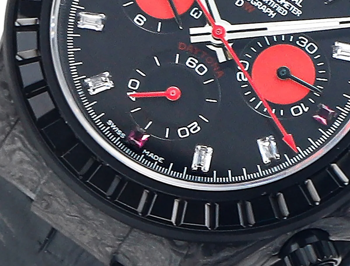 DIW Daytona Rainbow Black Carbon with Leather Rubber Strap