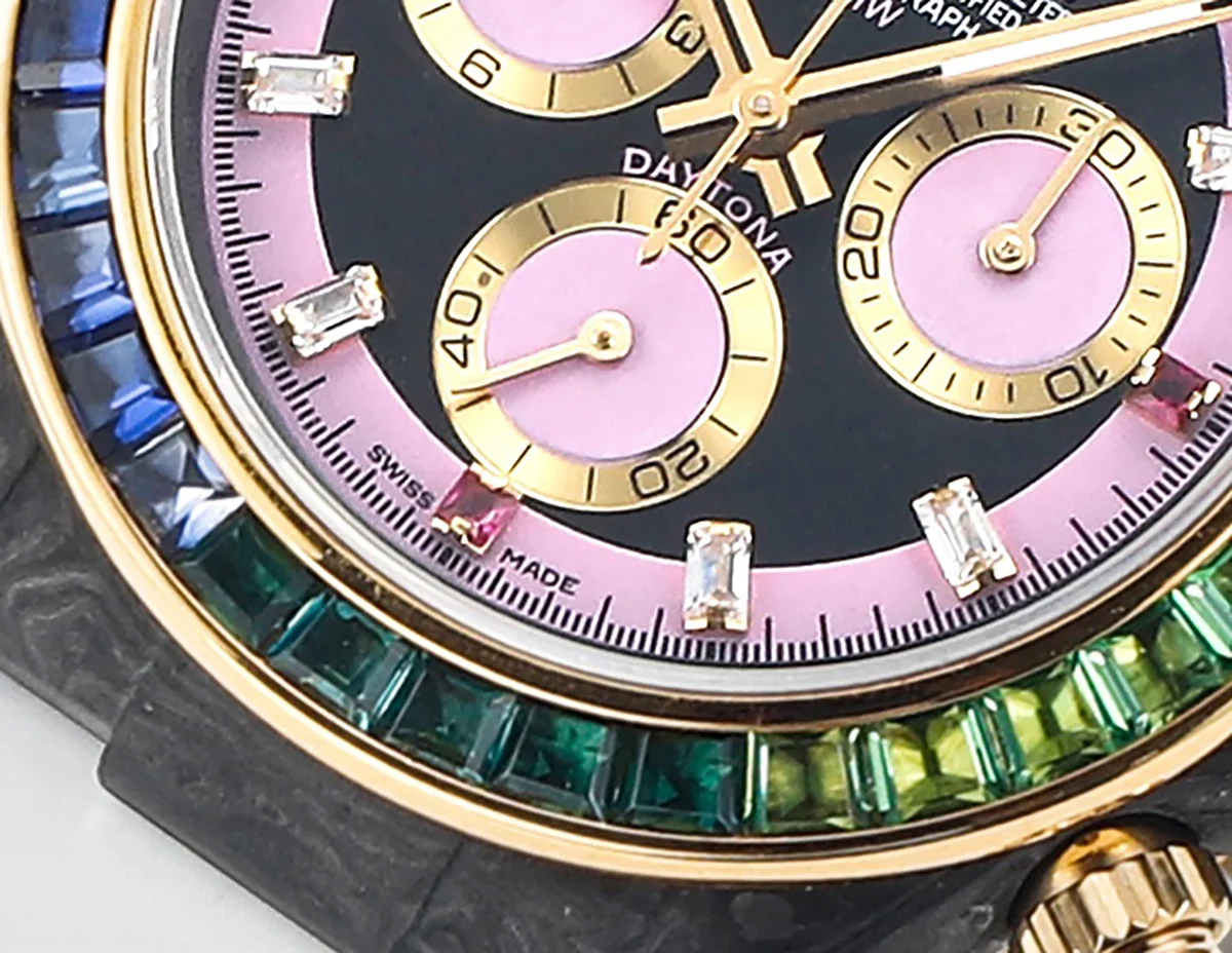DIW Daytona Rainbow Pink Carbon in White Rubber Strap