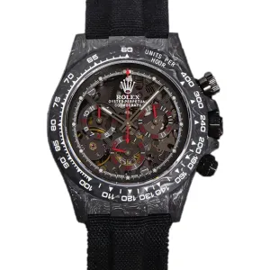 DIW Daytona Skeleton Dial in Carbon with Red Hands on Black Nylon Strap