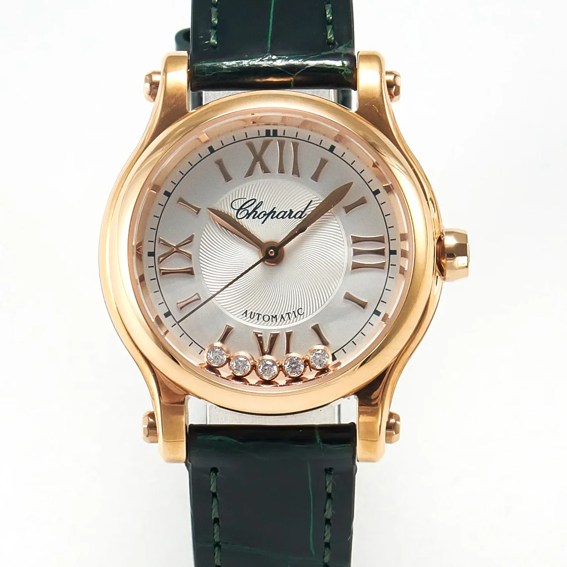 Happy Sports 30MM YF RG White Dial on Green Leather Strap A2892