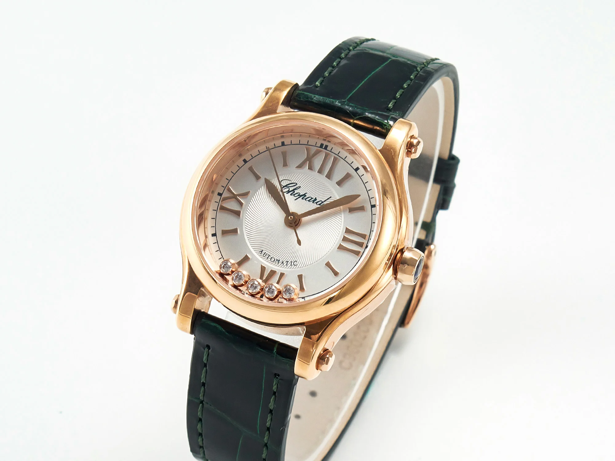 Happy Sports 30MM YF RG White Dial on Green Leather Strap A2892