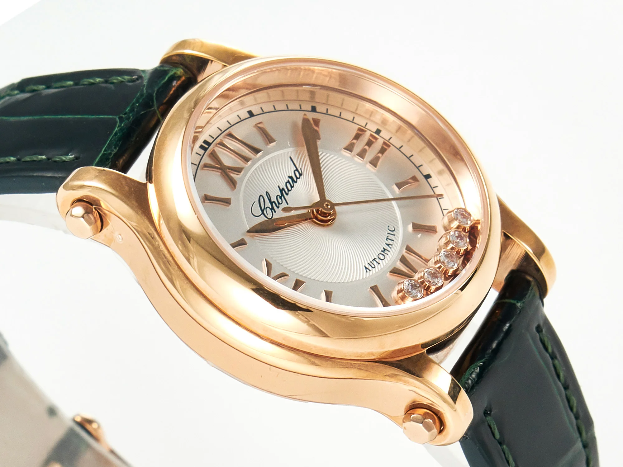 Happy Sports 30MM YF RG White Dial on Green Leather Strap A2892