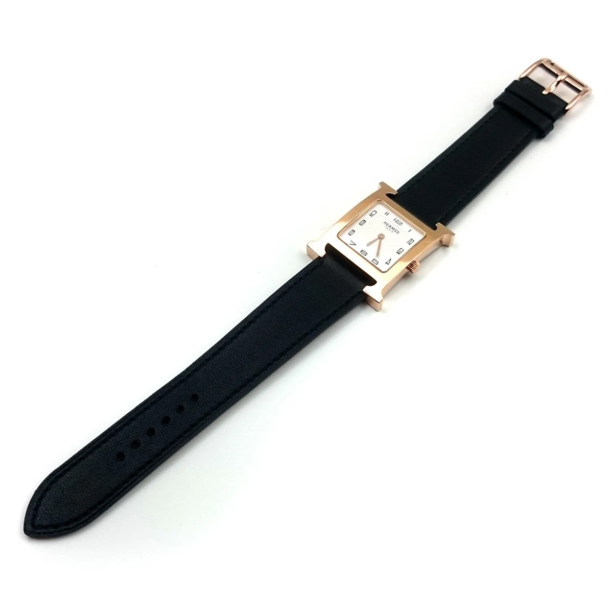 Heure H Rose Gold on Black Fjord Leather Strap