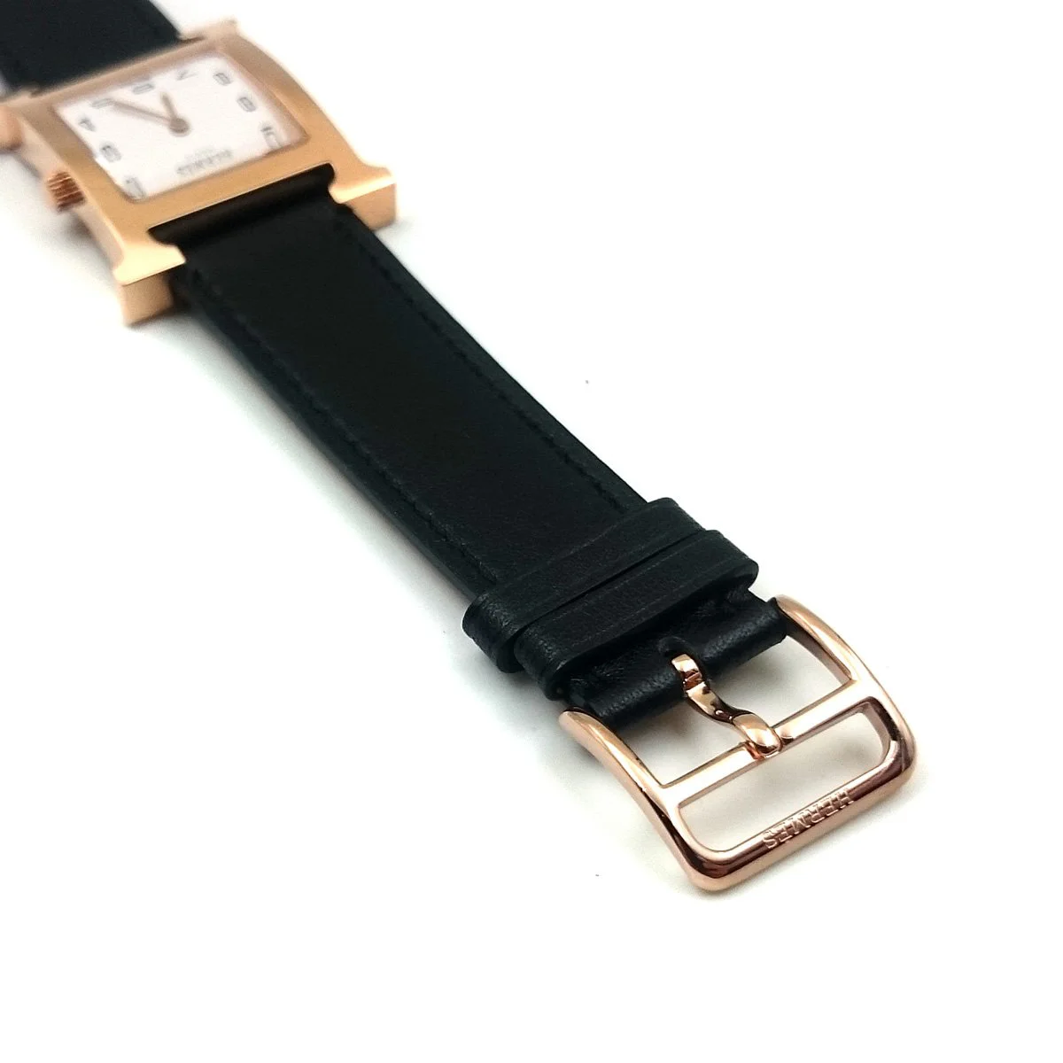 Heure H Rose Gold on Black Fjord Leather Strap