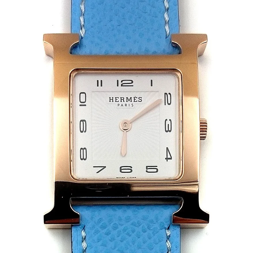 Heure H Rose Gold on Light Blue Epsom Leather Strap
