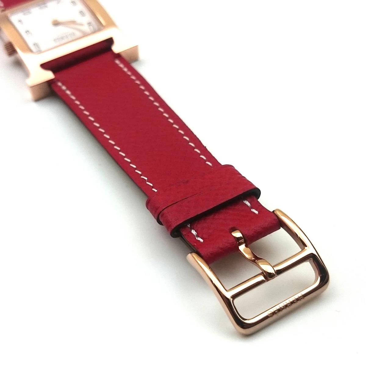 Heure H Rose Gold on Red Epsom Leather Strap