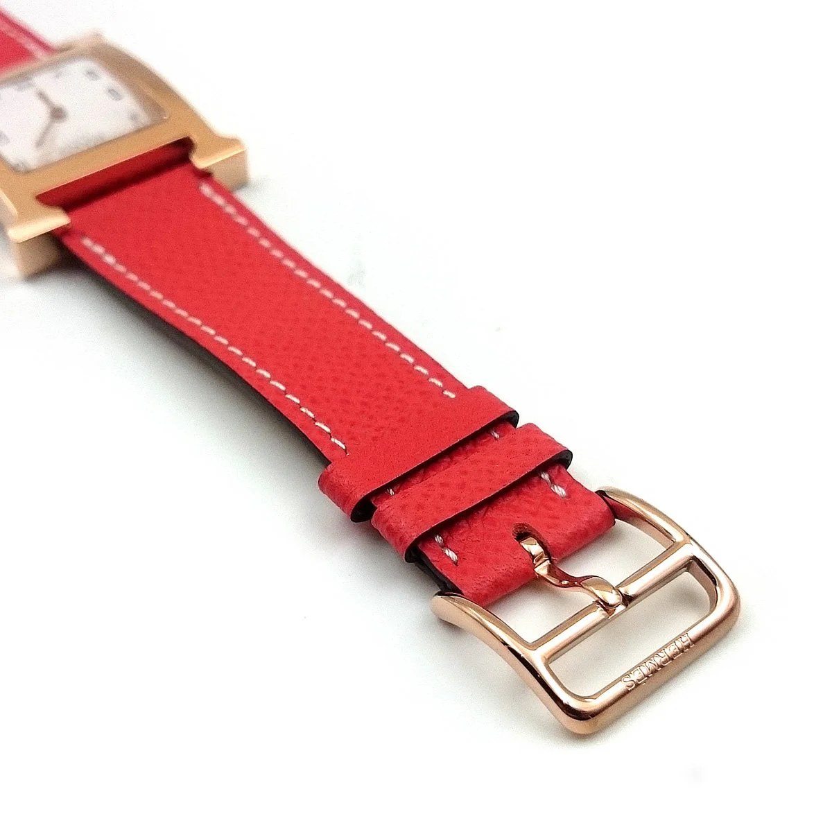 Heure H Rose Gold on Vermilion Epsom Leather Strap