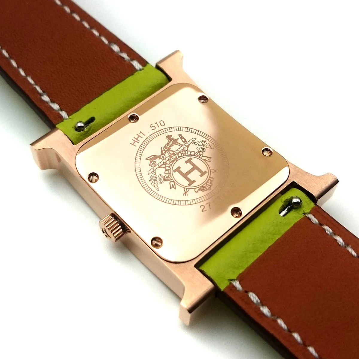 Heure H Rose Gold with Diamond Bezel and Markers on Green Epsom Leather Strap