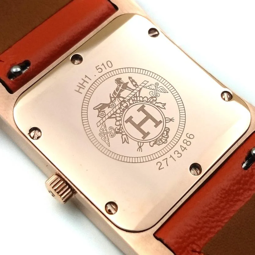 Heure H Rose Gold with Diamond Bezel and Markers on Orange Epsom Leather Strap