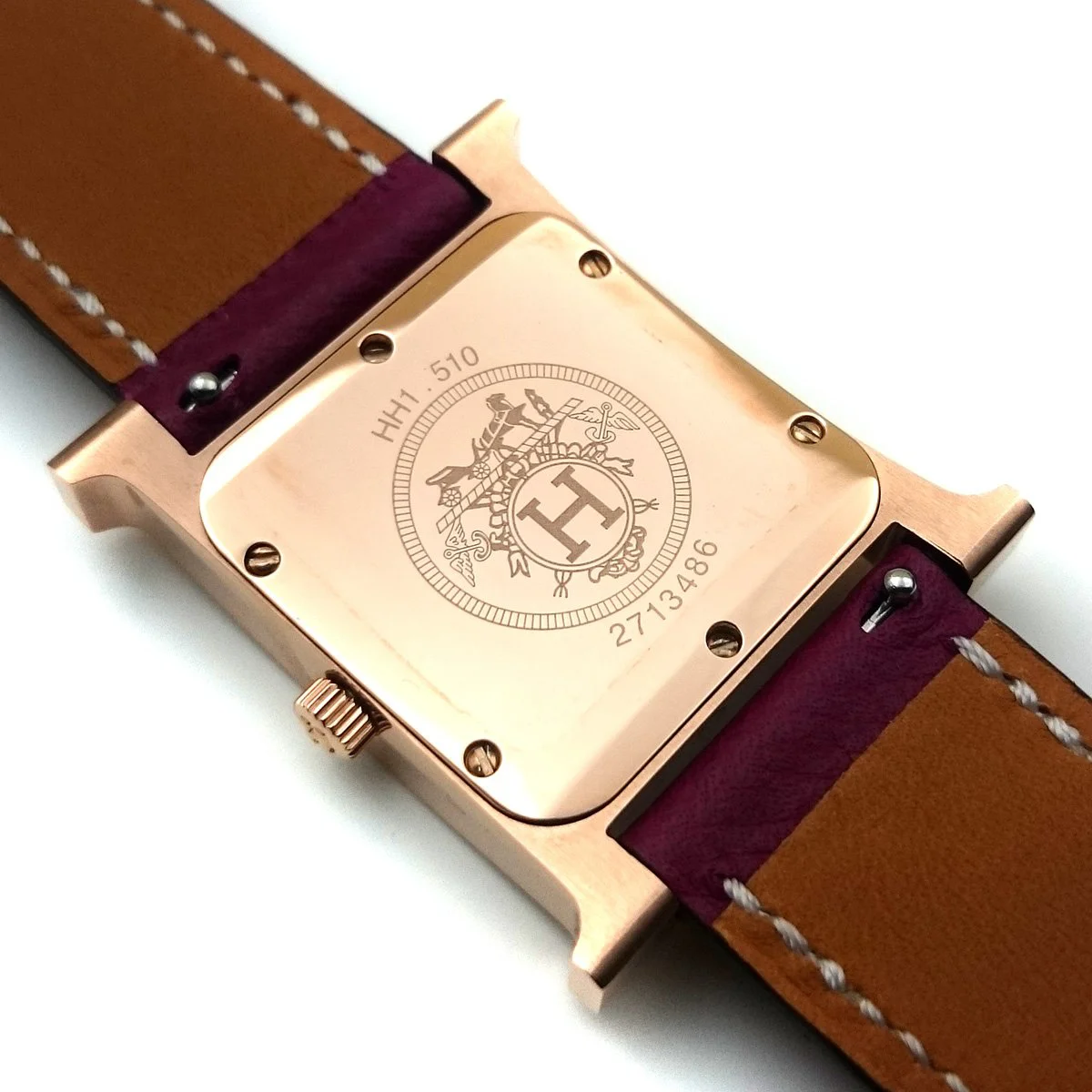 Heure H Rose Gold with Diamond Bezel and Markers on Violet Epsom Leather Strap
