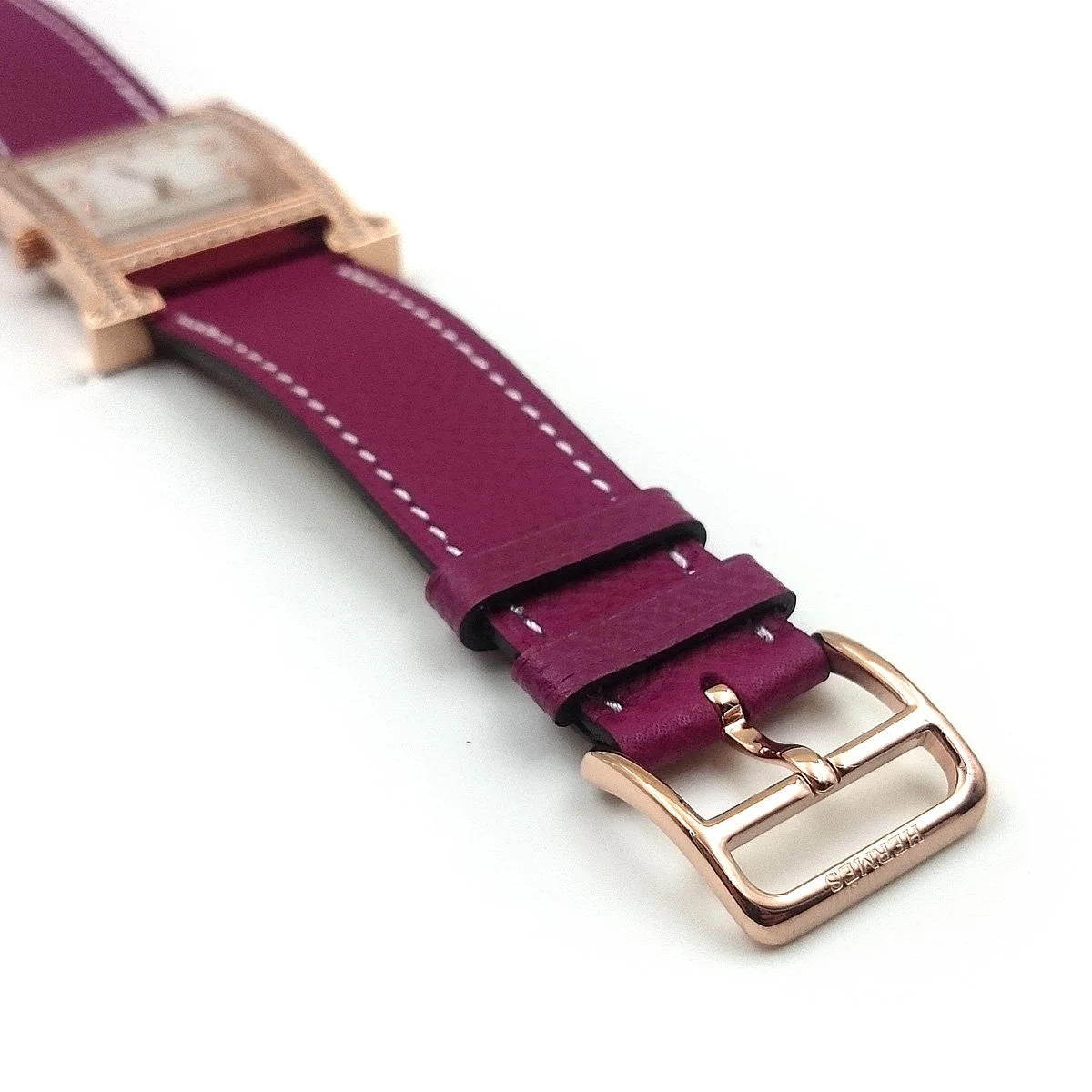 Heure H Rose Gold with Diamond Bezel and Markers on Violet Epsom Leather Strap