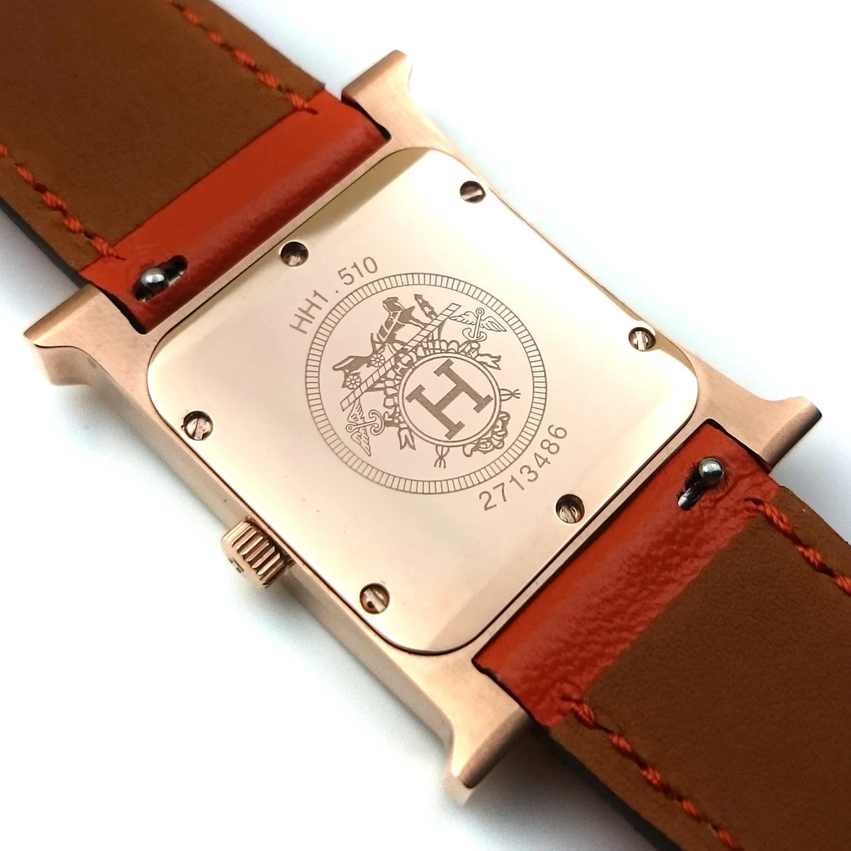 Heure H Rose Gold with Diamond Markers on Orange Fjord Leather Strap