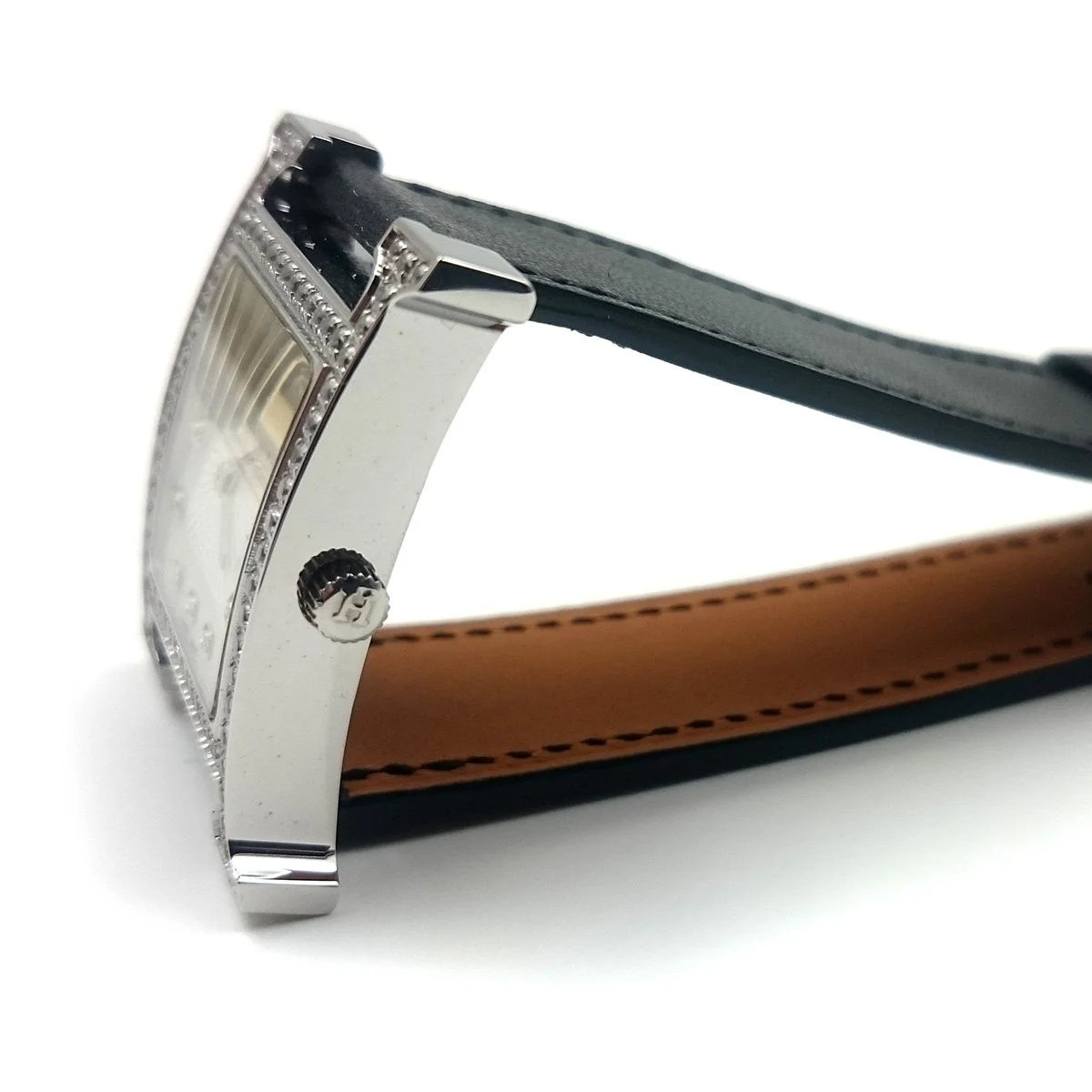 Heure H Steel with Diamond Bezel and Markers on Black Fjord Leather Strap