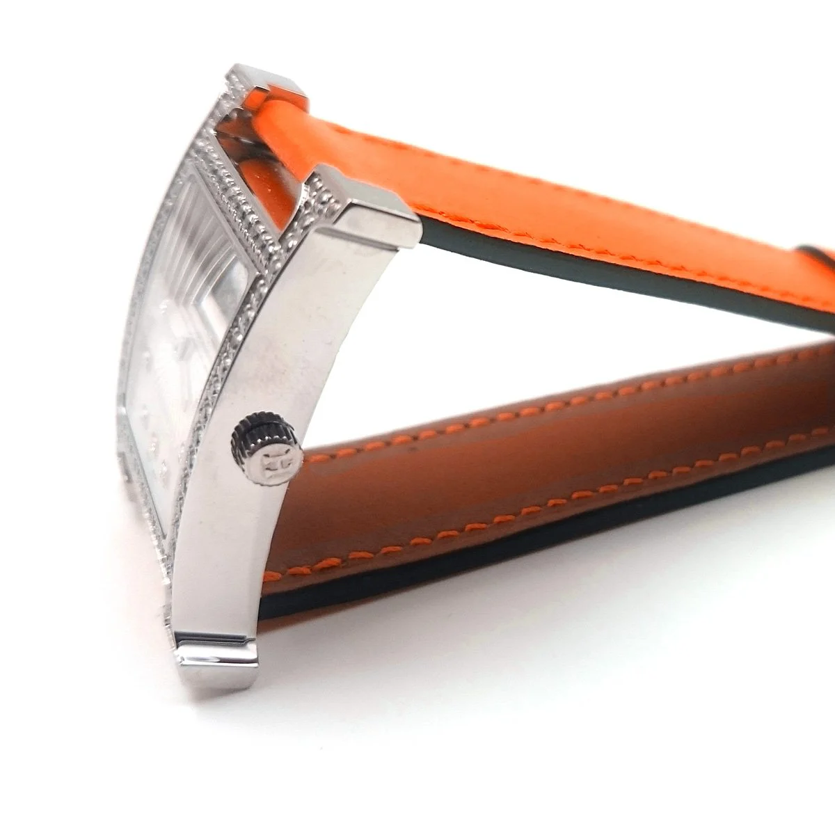 Heure H Steel with Diamond Bezel and Markers on Orange Epsom Leather Strap