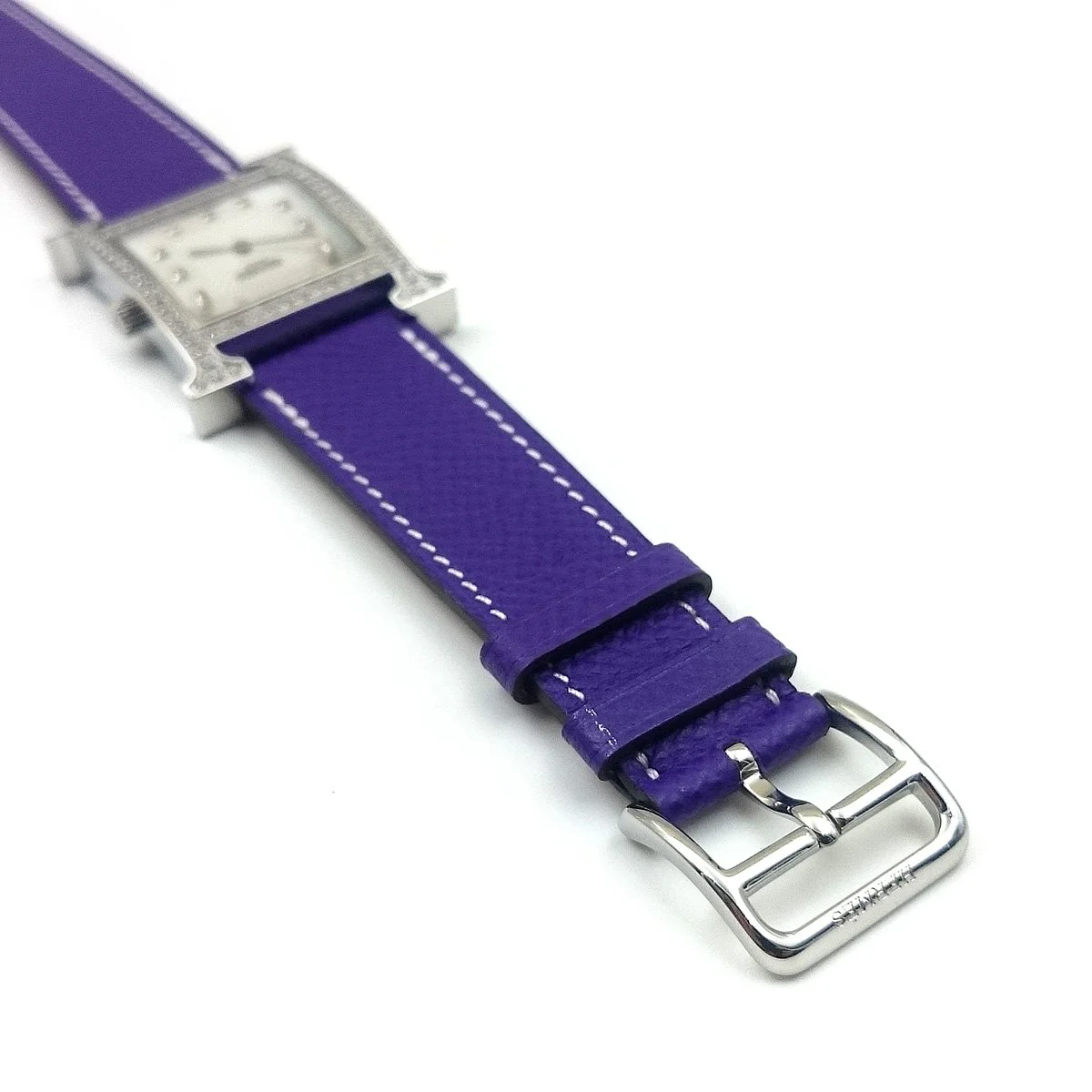 Heure H Steel with Diamond Bezel and Markers on Purple Epsom Leather Strap