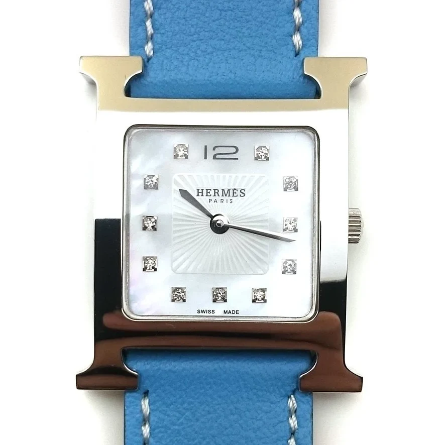 Heure H Steel with Diamond Markers on Light Blue Fjord Leather Strap