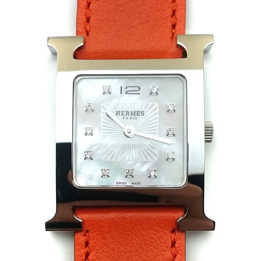 Heure H Steel with Diamond Markers on Orange Fjord Leather Strap