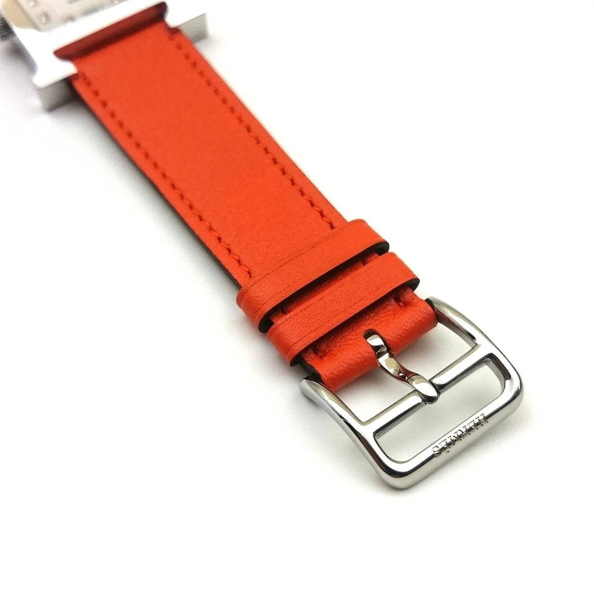 Heure H Steel with Diamond Markers on Orange Fjord Leather Strap