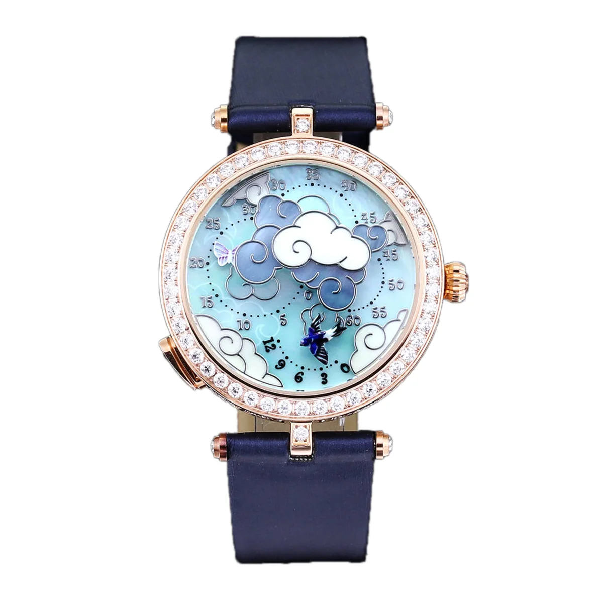 Lady Arpels Ronde des Papillons Watch in Rose Gold on Leather Strap