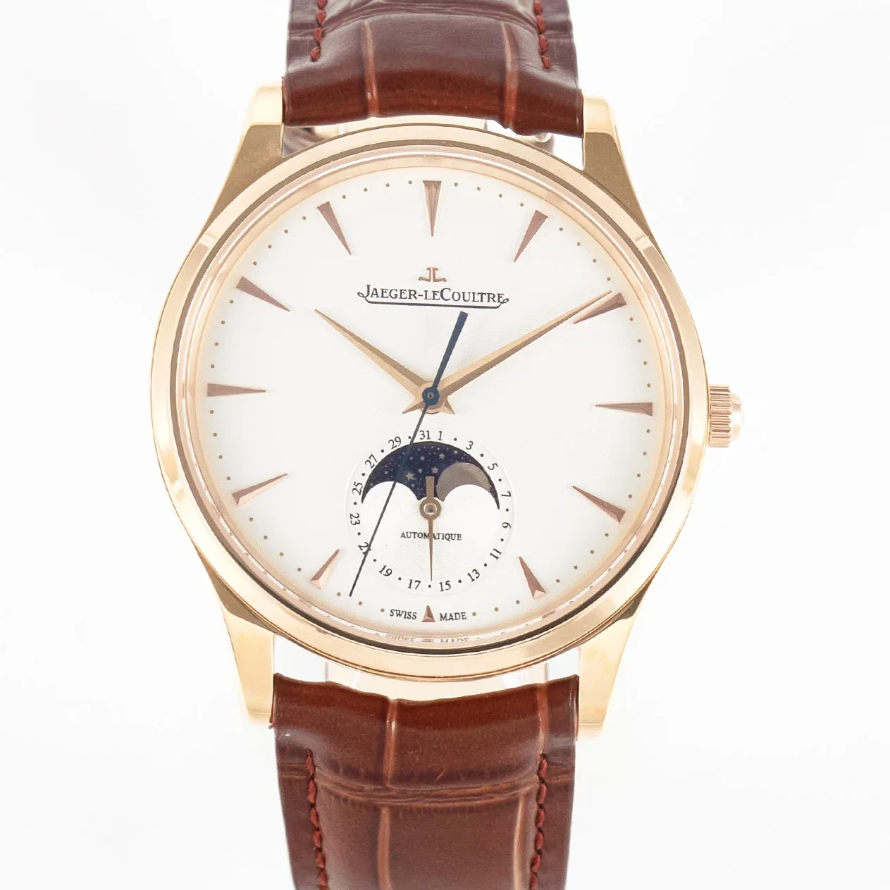 Master Ultra Thin Moon RG Z+F 1:1 Best Edition White Dial on Brown Leather Strap A925