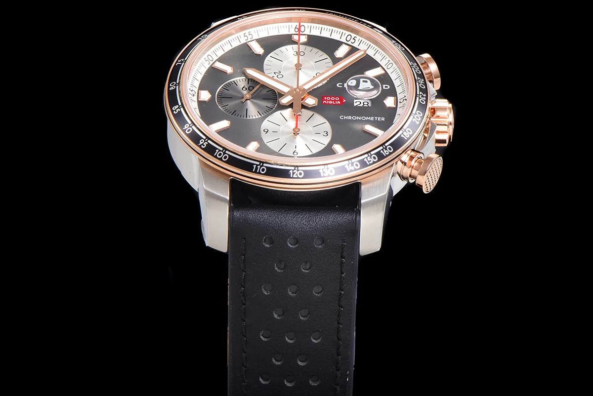 Mille Miglia GTS Chrono Grey Dial in Rose Gold/Steel on Black Leather Strap