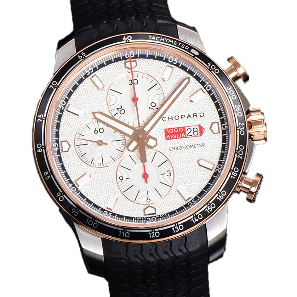 Mille Miglia GTS Chrono White Dial in Rose Gold/Steel