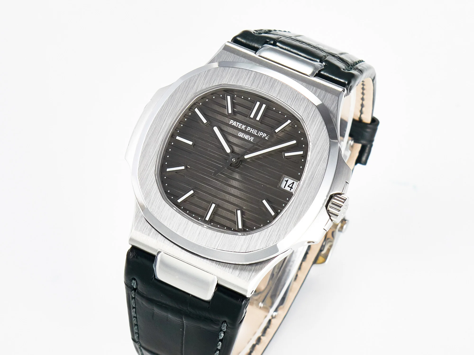 Nautilus 5711 SS 3KF 1:1 Best Edition Gray Textured Dial on Black Leather Strap A324 Super Clone V2