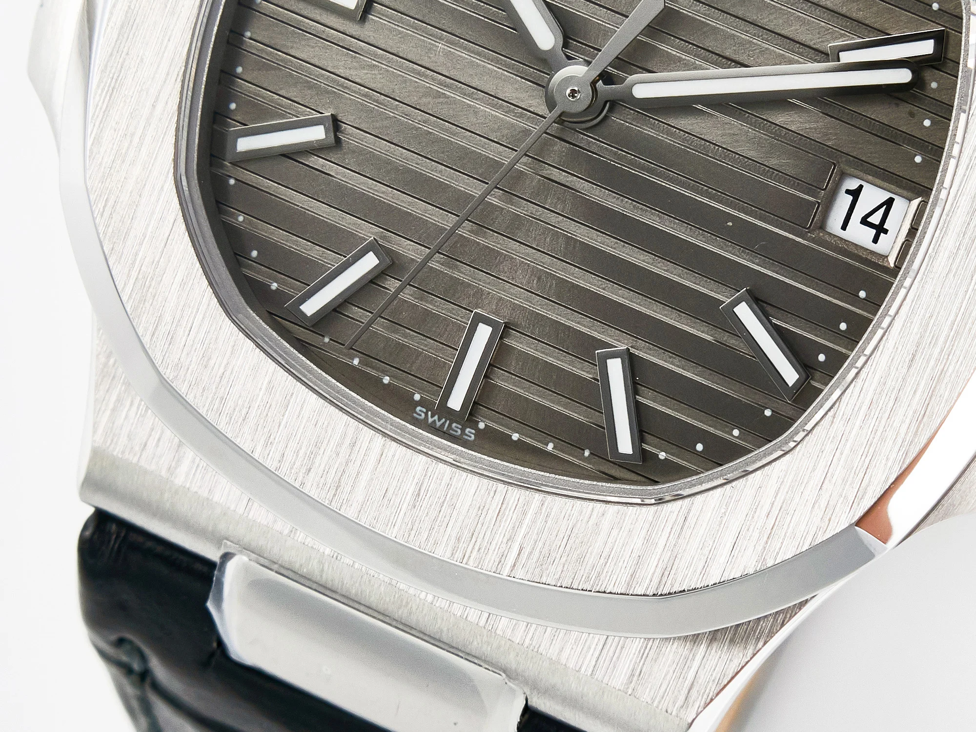 Nautilus 5711 SS 3KF 1:1 Best Edition Gray Textured Dial on Black Leather Strap A324 Super Clone V2