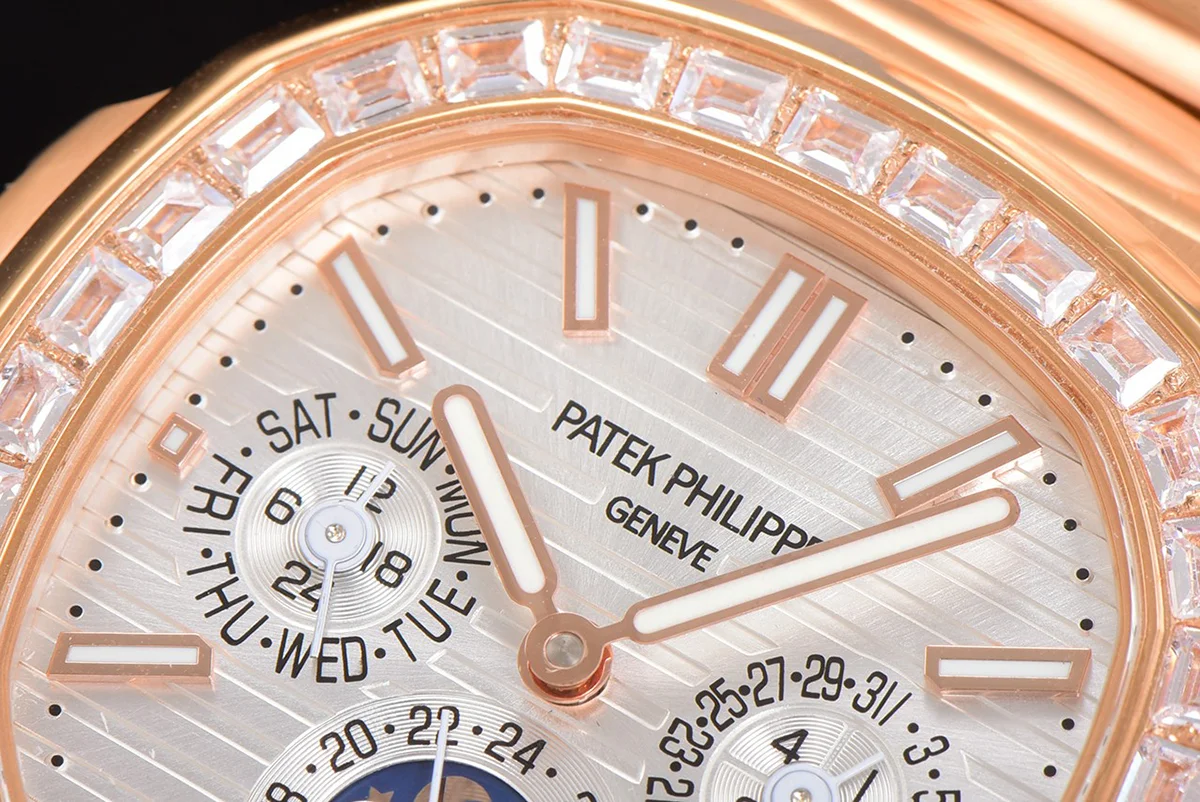 Nautilus 5740 White Dial with Diamond Bezel in Rose Gold