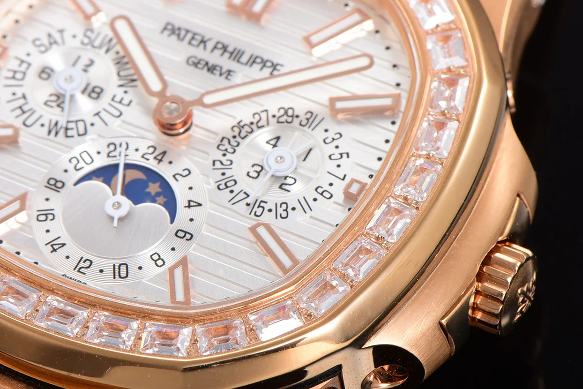 Nautilus 5740 White Dial with Diamond Bezel in Rose Gold