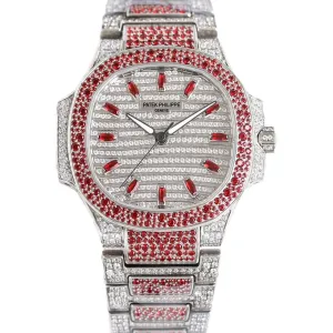 Nautilus 7118/1452G-001 Diamond Paved Dial with Red Diamond Markers in White Gold