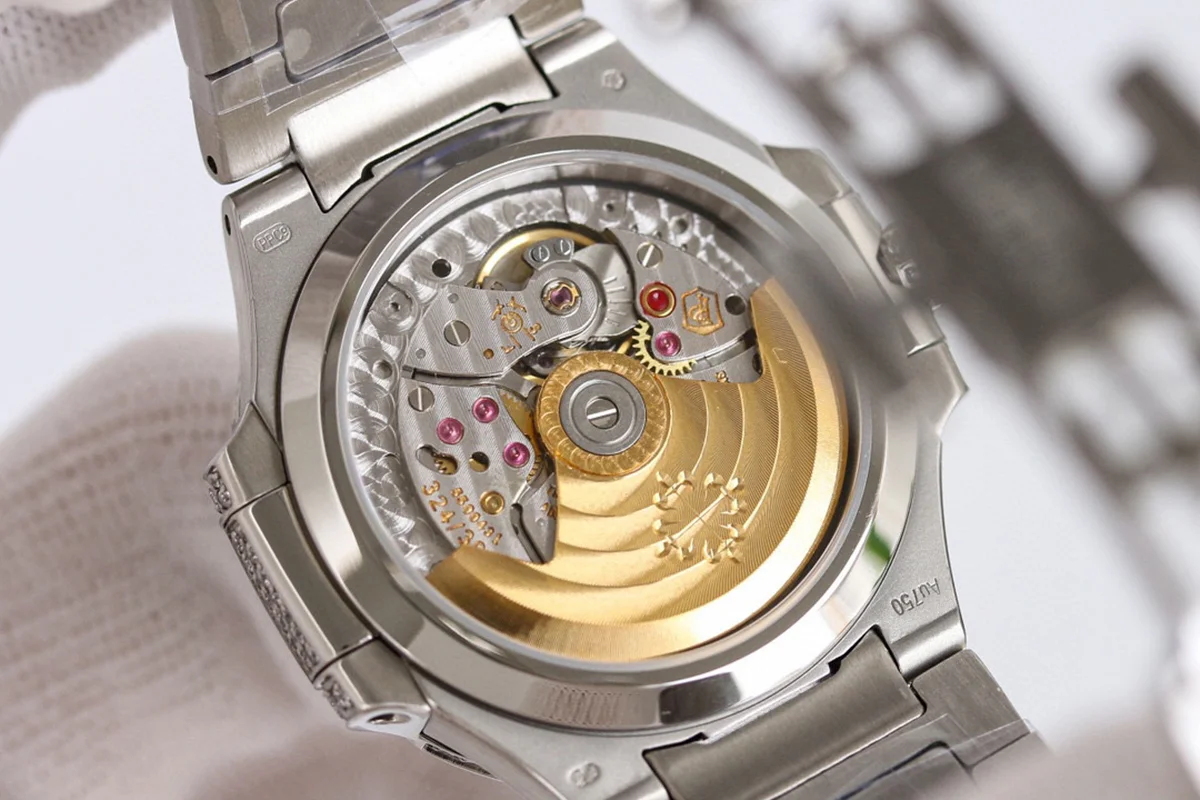 Nautilus 7118 Diamond Paved Dial with Blue Diamond Markers in White Gold