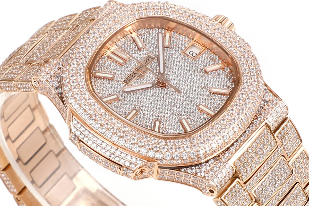 Nautilus Jumbo 5711 Diamond Dial with Diamond Bezel with Paved Diamonds in Rose Gold