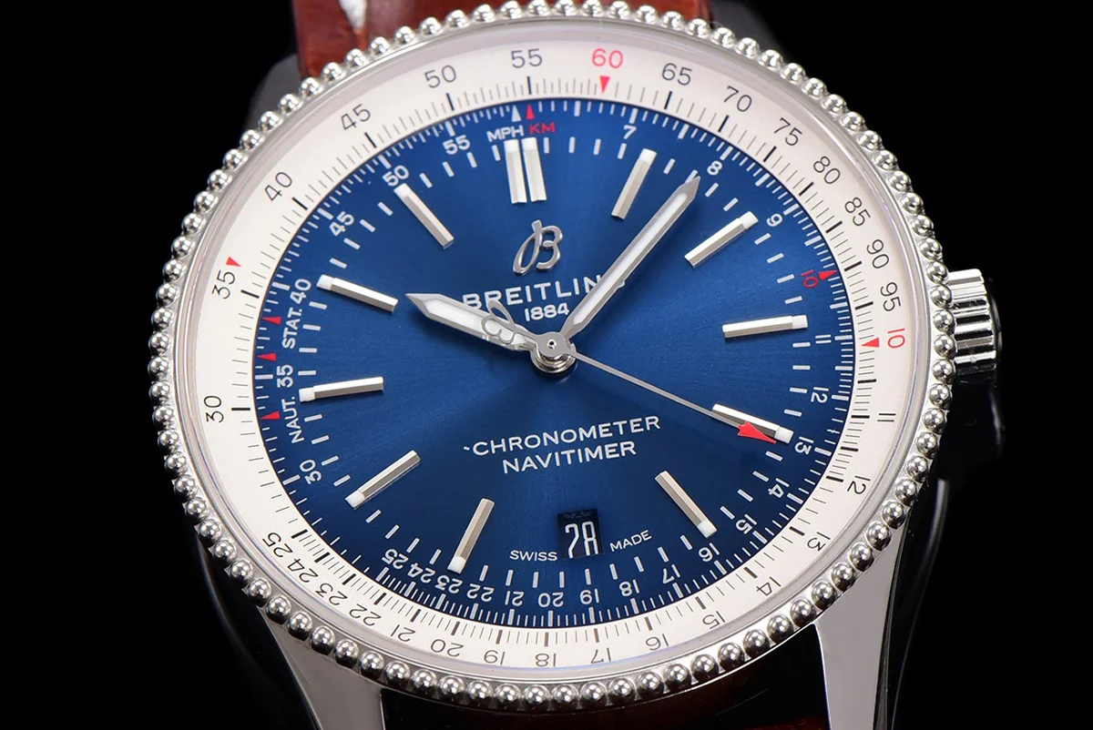 Navitimer Automatic 41 Blue and White Dial in Steel in Brown Leather Strap
