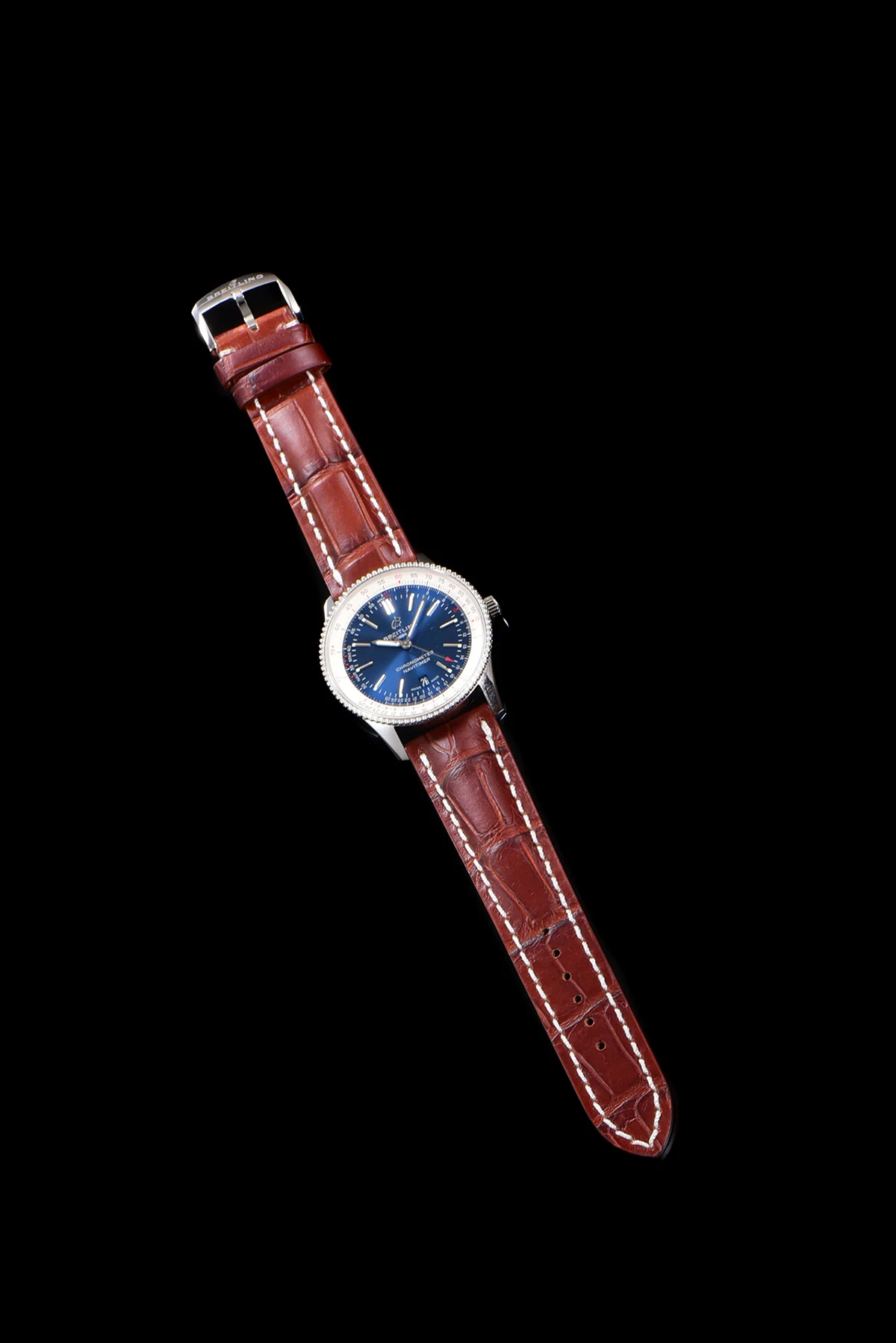 Navitimer Automatic 41 Blue and White Dial in Steel in Brown Leather Strap
