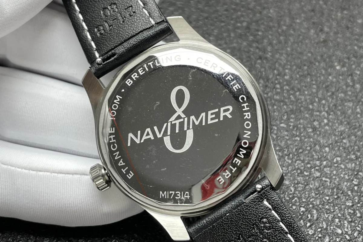Navitimer Aviator 8 Automatic 45 Black Dial in Steel on Black Leather Strap