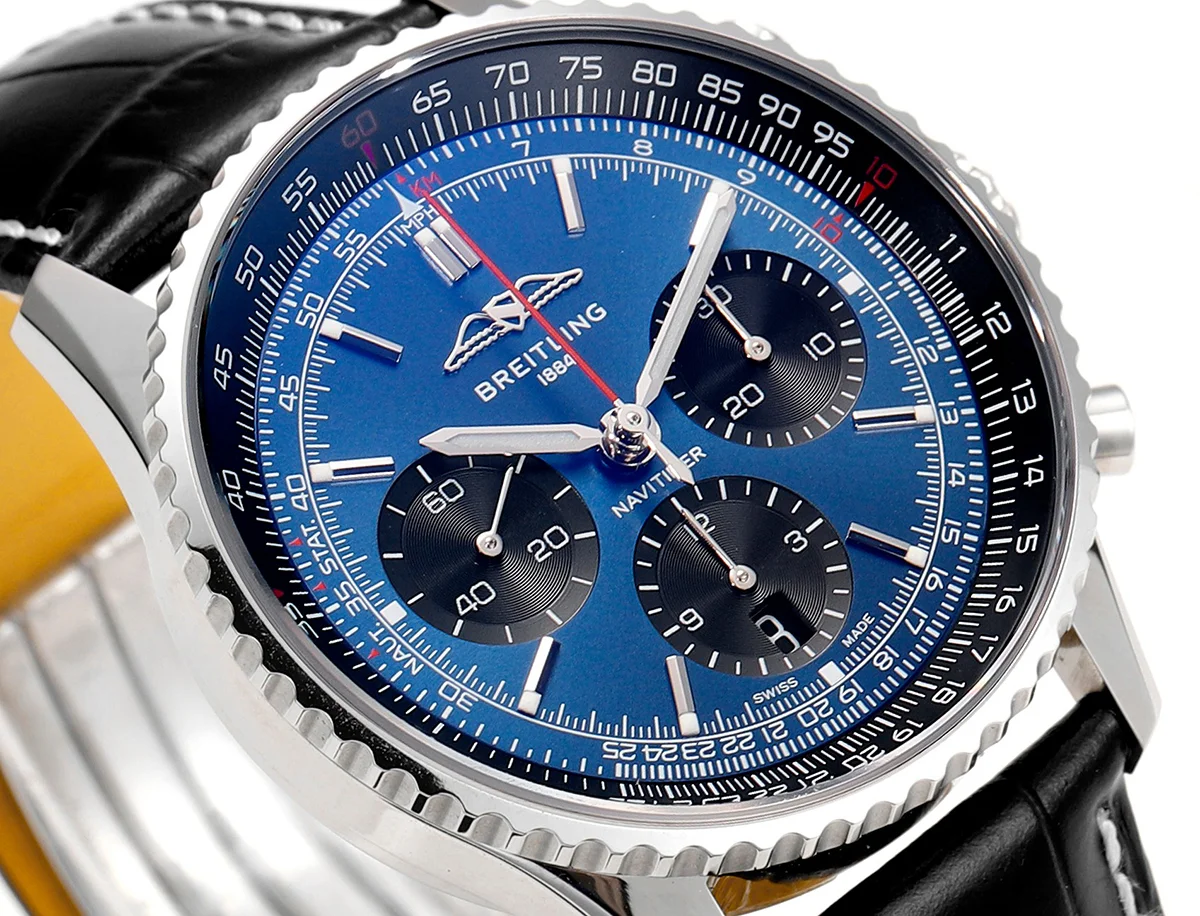 Navitimer B01 Chronograph 43 Blue Dial in Steel on Leather Strap Ref. AB0139241C1P1
