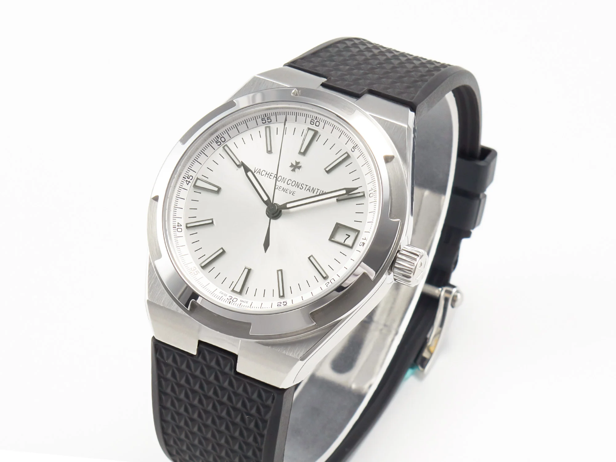 Overseas 4500V SS MKSF 1:1 Best Edition White Dial on Black Rubber Strap A5100