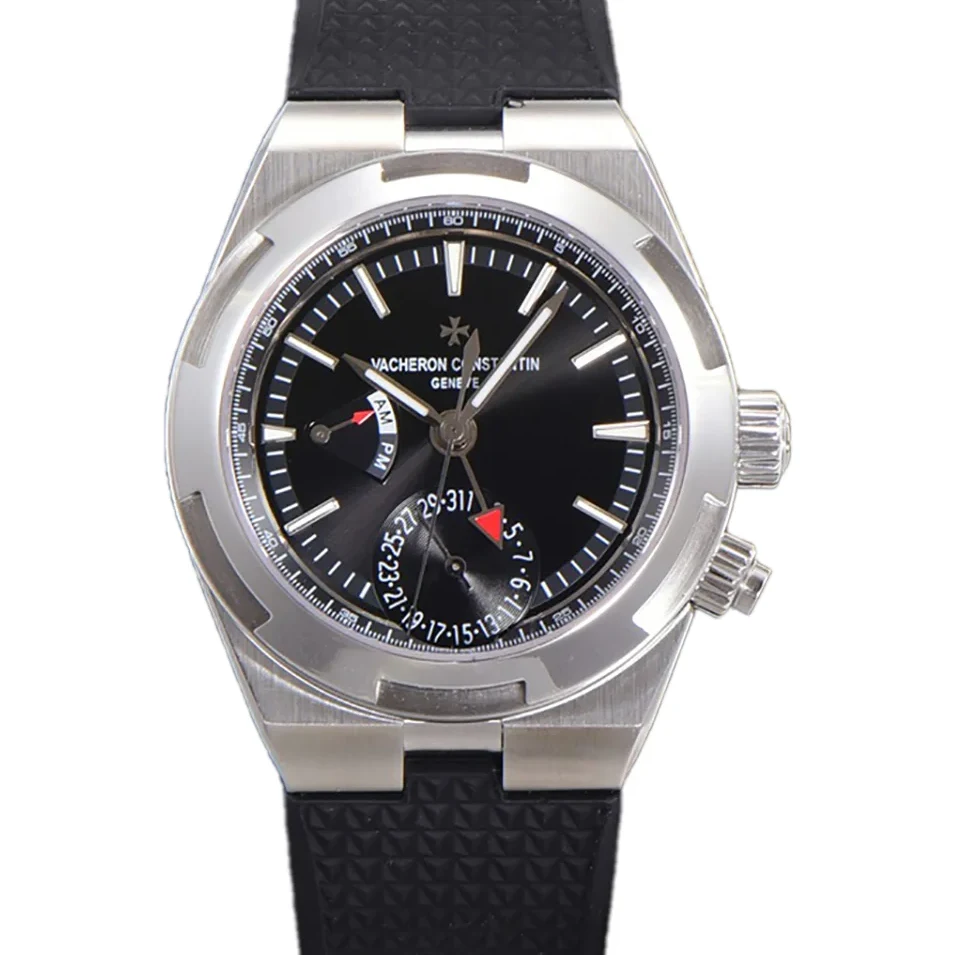 Overseas Dual Time Black Dial in Steel Ref. 7900V/110A-B546 on Rubber Strap
