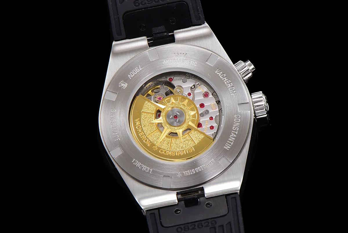 Overseas Dual Time Black Dial in Steel Ref. 7900V/110A-B546 on Rubber Strap